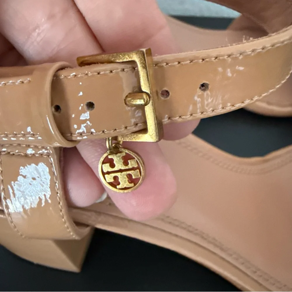 Tory Burch Women's Laurel Patent Leather Ankle Strap Sandals Block Heel
